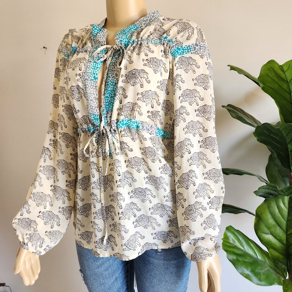 Tolani Raw Silk Elephant Blouse- Sz XL - Picture 2 of 11